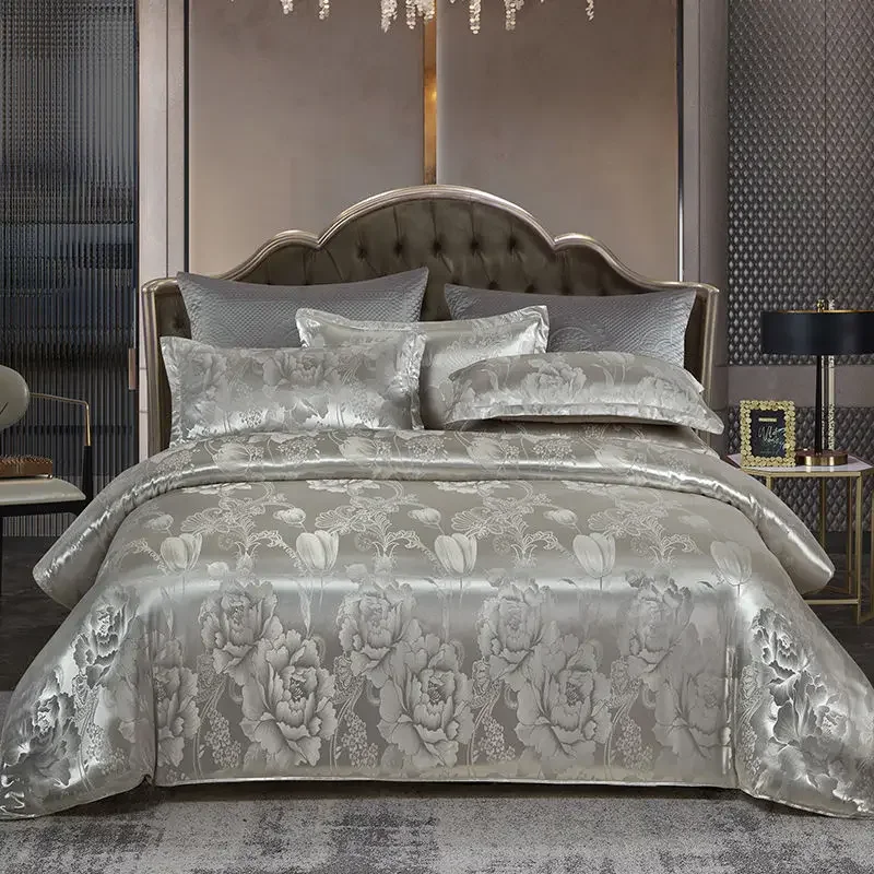 WASART Satin rayon jacquard white duvet cover couple 2 people double bed quilt cover bedding set queen king size comforter set