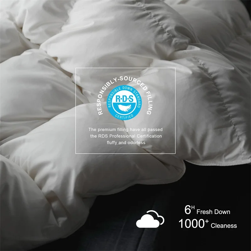 Premium Goose Down Comforter Cold-resistant Fluffy 100% Cotton Cover Winter Duvet Insert with Corner Tabe All Season Warmth