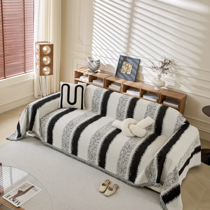 Minimalism Jacquard Chenille Sofa Towel Mat with Tassels Double Sides for Living Room Camping Travel Large Blanket Couch Cushion