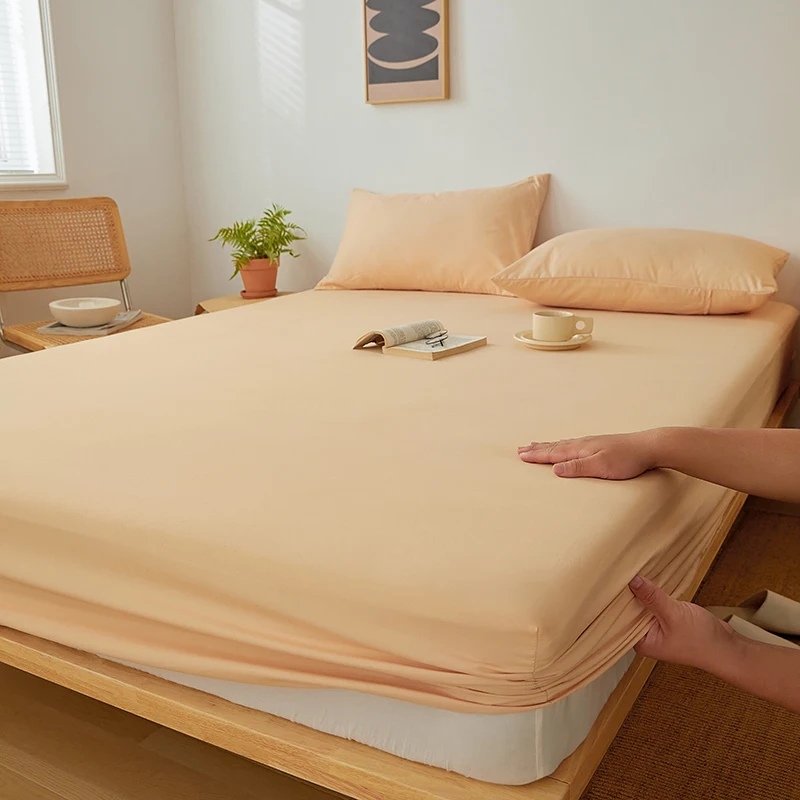 Nordic Bedspreads 100% Cotton Mattress Cover All-around Elastic Band Fitted Bed Sheet for Queen King Double Single Bed Easy Care