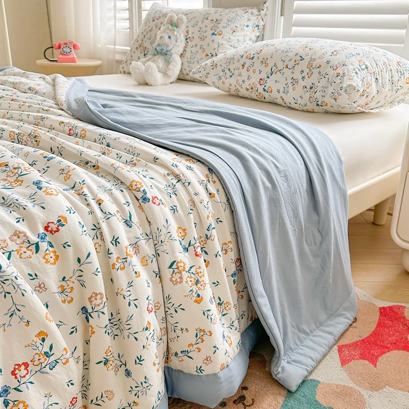 100% Cotton Inside and Outside Summer Quilt Lightweight Ultra Soft Thin Quilt Air Conditioning Quilts Pure Cotton Blanket Ins