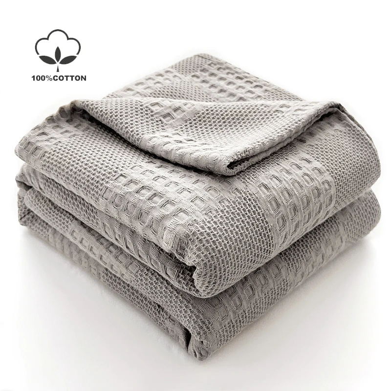 Battilo Cotton Throw Blanket Soft Breathable Waffle Blanket for Twin Queen King Bed Decorative Plaid Sofa Blankets Summer Throws