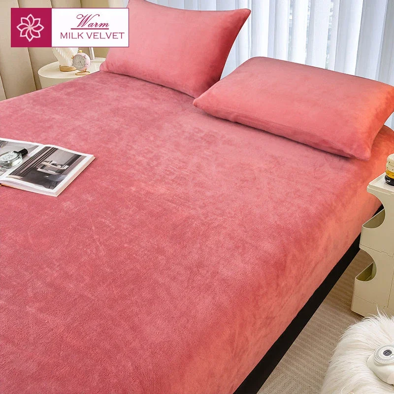 WASART Winter warm plush fitted sheet elastic mattress cover fluffy velvet fleece bed linen couple thermal double bed king size