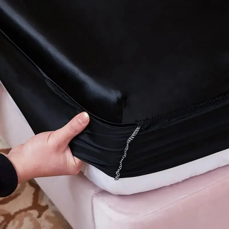 WASART Washable satin rayon fitted sheet elastic mattress cover summer bedspread single double bed linens 2 people bedsheet 150