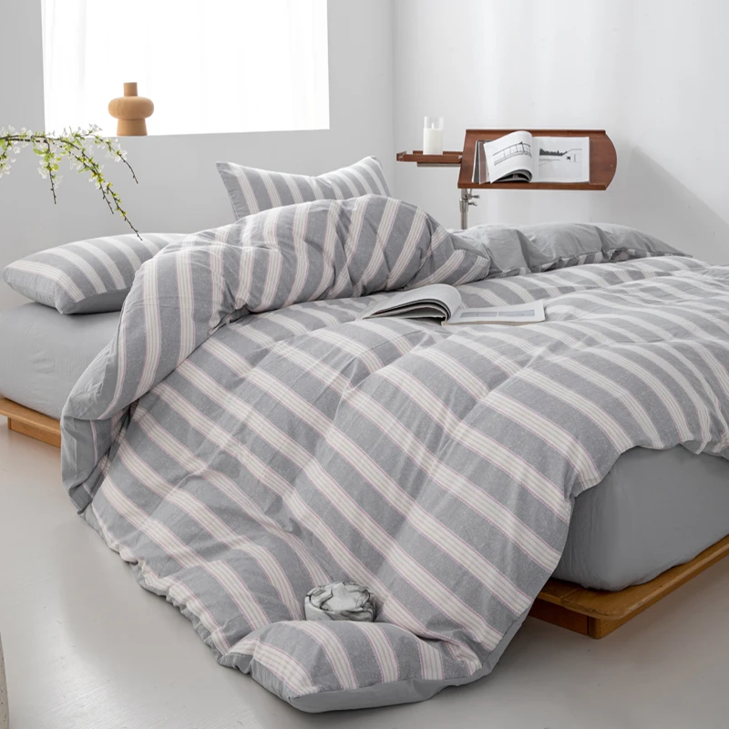 WASART Pink striped bedding four-piece set duvet cover bed sheet with pillowcase 220x240 queen king size four seasons universal