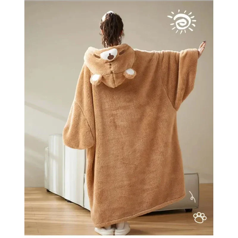 WASART Winter soft Sherpa blanket with sleeves Pocket Hooded wearable Blankets Ultra Plush Outdoor Warm Flannel hoodie Blanket