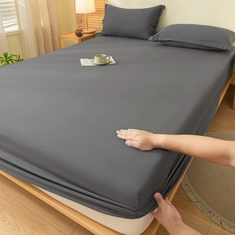 WASART Elastic Fitted Sheet Mattress Protector Solid Color Queen King Size Bed Cover Hypoallergenic Breathable Bedsheet 150x200
