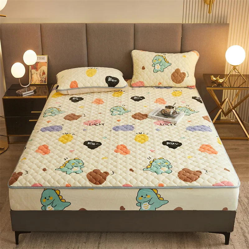 WASART Winter warm coral fleece mattress protector cover king size 2 people double bed elastic fitted sheet style protection pad