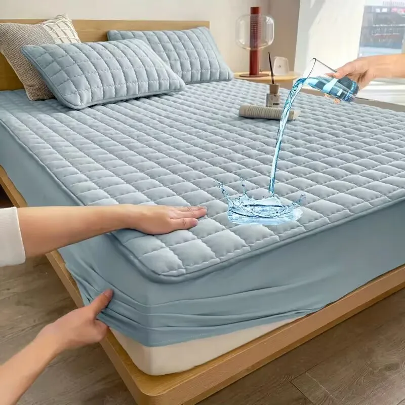 Waterproof Quilted Mattress Pad Protector Anti-mite Anti-bacterial Mattress Cover Embossed Design Bedding Bed Cover Fitted Sheet