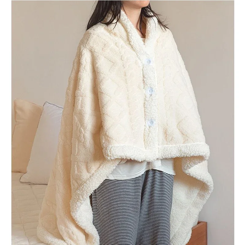 WASART Soft warm coral fleece cape blanket hooded wearable blanket winter fluffy plush outdoor flannel hoodie blanket shawl