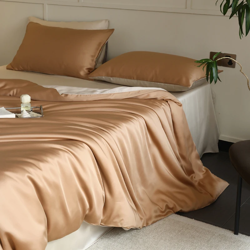 Mulberry Silk Bedding Set Twin Full Queen Size Duvet Cover Set with Quilt Cover Flat Sheet Pillowcase Luxurious Smooth Bed Sheet
