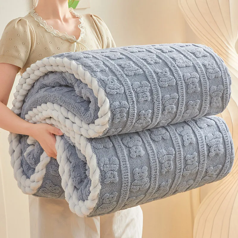 Luxury Soft Faux Fur Throw Blanket Fluffy Warm Solid Color Plush Blanket for Sofa Bed Single Double Spring Autumn 3D Bear Throw