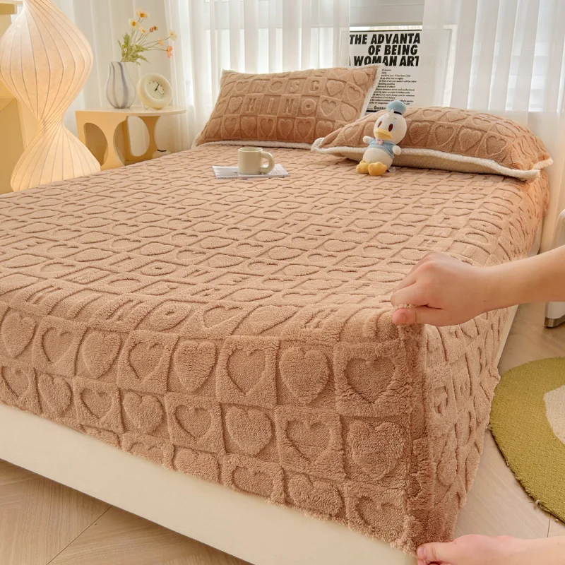 Winter Warm Fitted Bed Sheet Taff Velvet Fleece Bed Linen Single/Double/King/Queen Size Plush Mattress Cover Thick Bed Cover