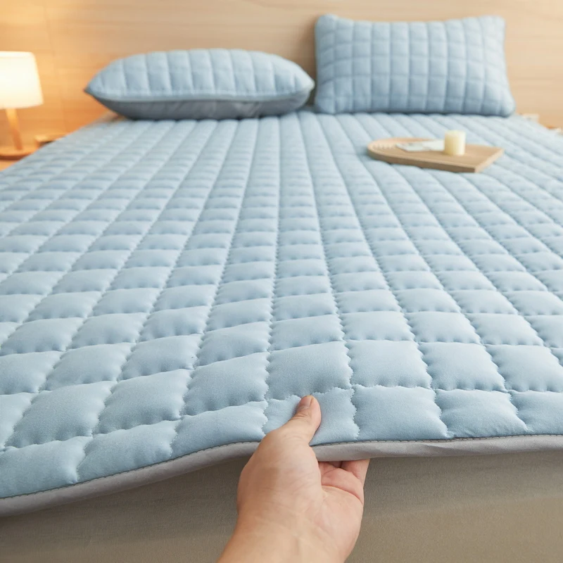 Waterproof Mattress Pads Foldable Bed Cover for Home Hotel Solid Color Mattress Cover Protector Non-Slip Breathable Bedding Mat