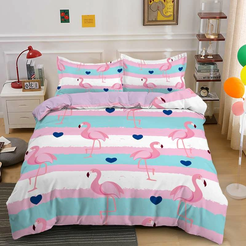 3D Flamingo Printed Duvet Cover Set Quilt Bedding